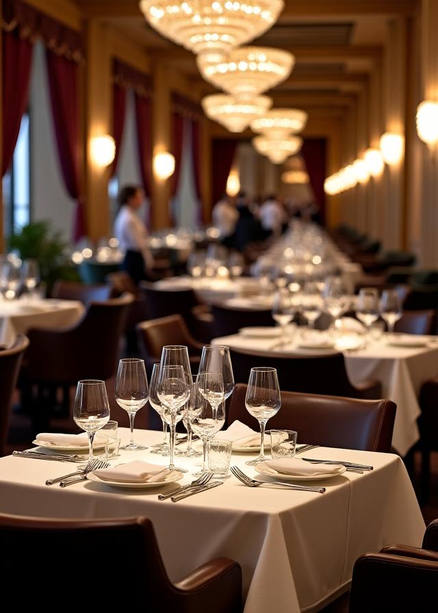 Elegant gedeckte Tische im Gourmet-Restaurant 'Le Sommet'.